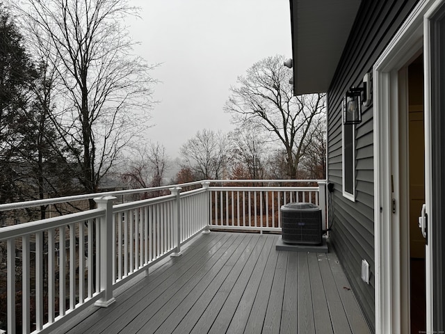 wooden deck featuring central air condition unit