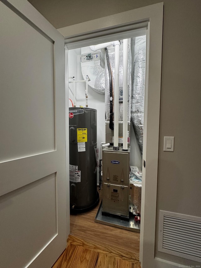 utility room with electric water heater