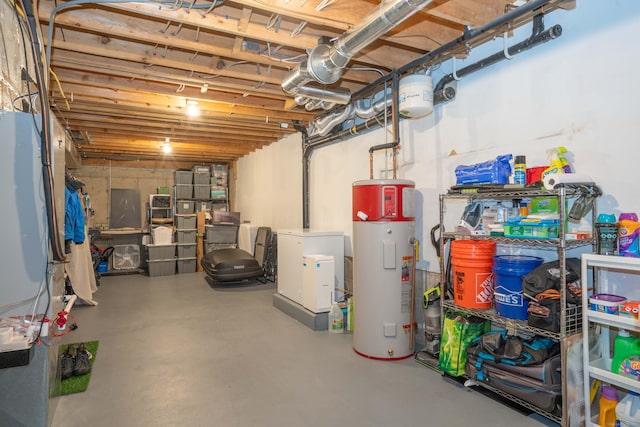 basement featuring water heater