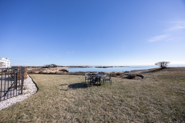 view of yard with a water view