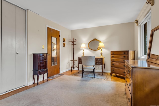 living area with light hardwood / wood-style flooring