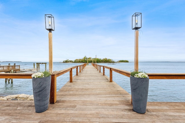 view of dock featuring a water view