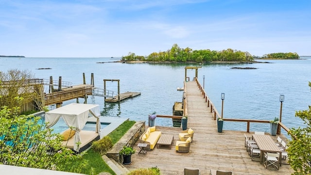 dock area with a water view