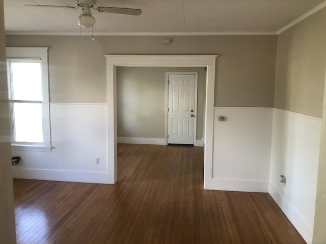 hallway featuring ornamental molding and dark wood-type flooring