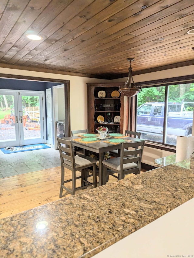 276 Parker Farms Rd, Wallingford, CT 06492 - dining space with wooden ceiling, french doors, and wood finished floors