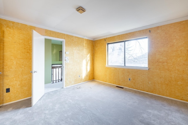 carpeted empty room with crown molding