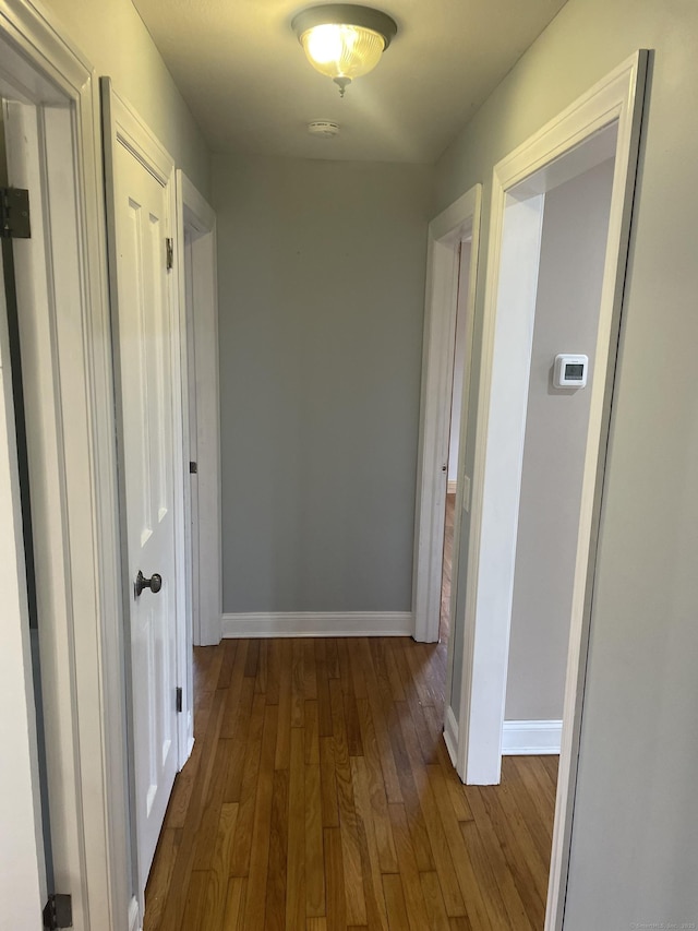 corridor with hardwood / wood-style flooring