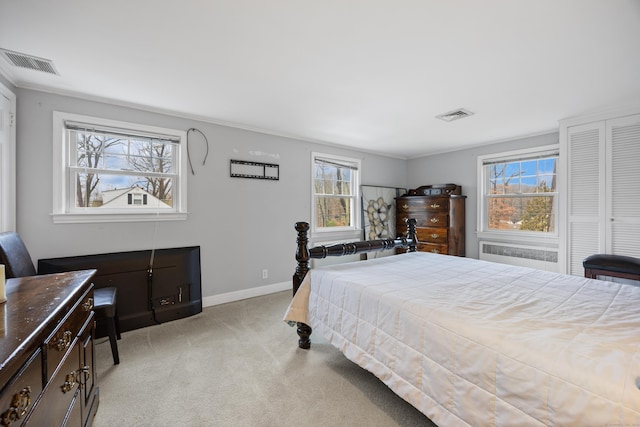 carpeted bedroom with multiple windows