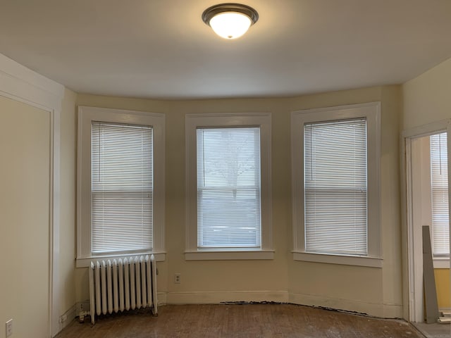 unfurnished room featuring wood-type flooring and radiator