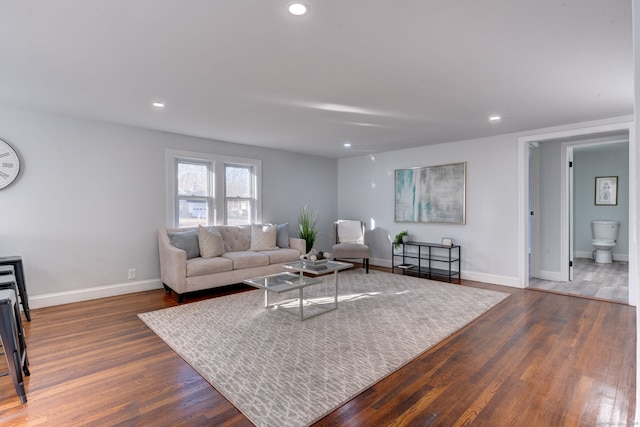 living room with dark wood-type flooring