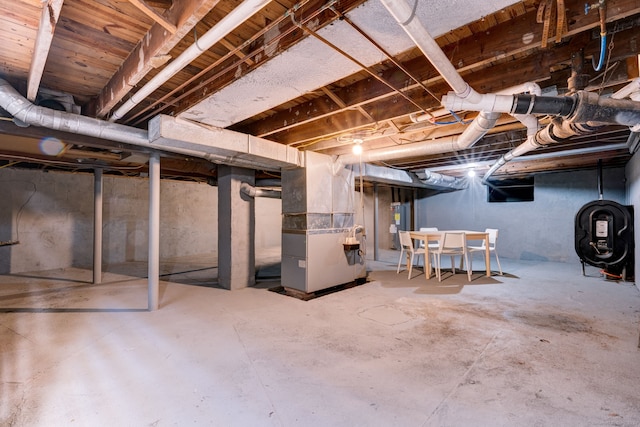 basement with heating unit