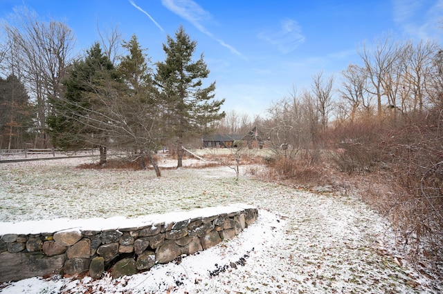 view of yard layered in snow