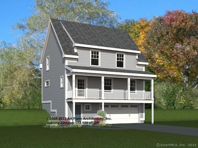 view of front of home with a front lawn and a garage