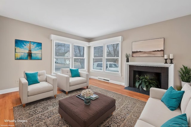 living room with hardwood / wood-style floors