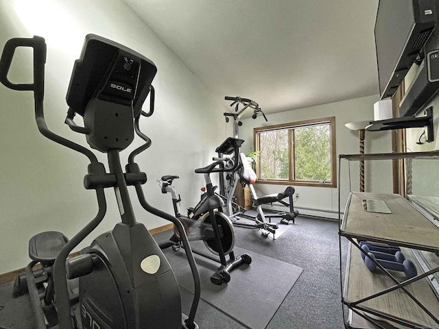 exercise area with lofted ceiling