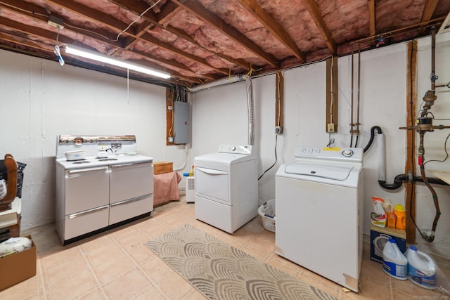 laundry area featuring electric panel and independent washer and dryer