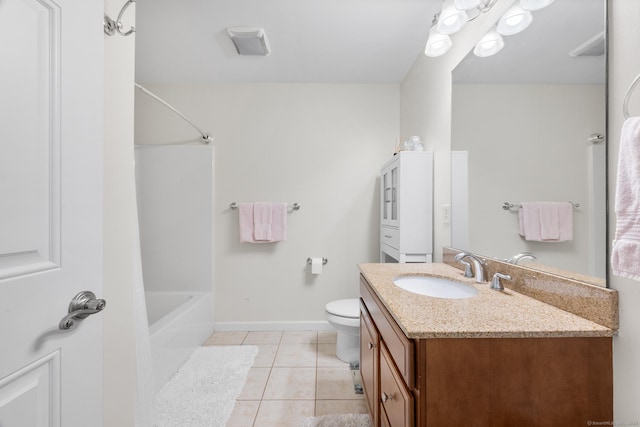 full bathroom with tile patterned flooring, vanity, toilet, and shower / bathtub combination