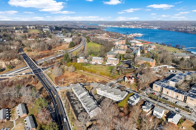 aerial view with a water view