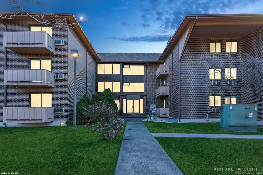 outdoor building at dusk with central AC