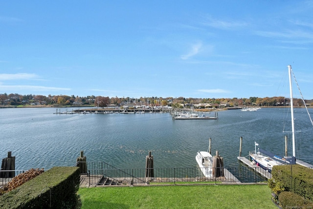 dock area featuring a water view