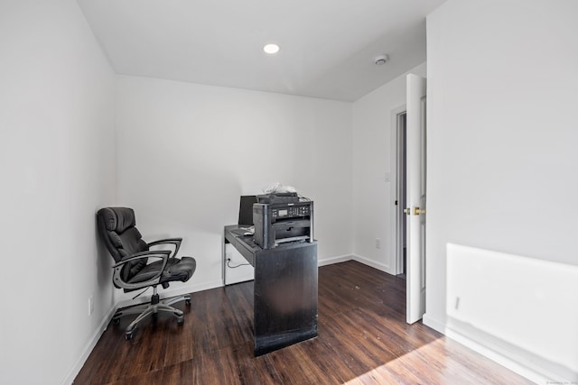 home office featuring dark wood-type flooring