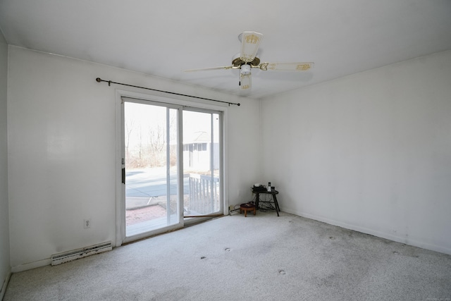 unfurnished room with carpet flooring and ceiling fan