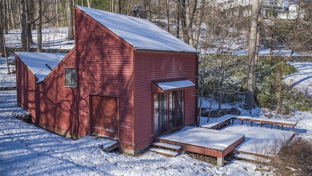 view of snow covered exterior