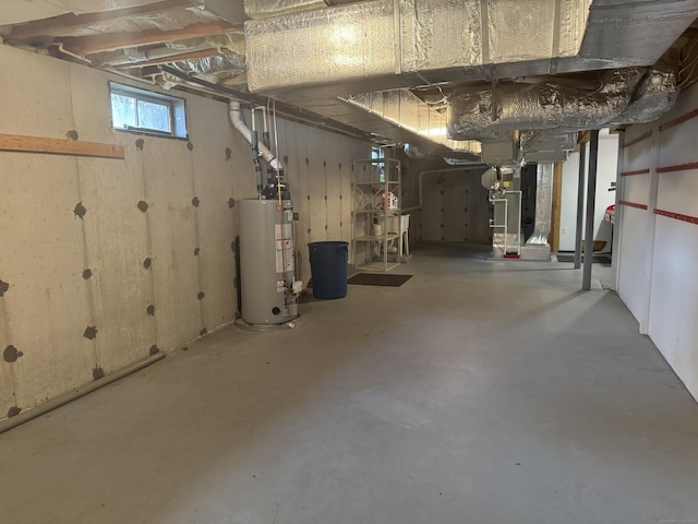 basement with heating unit and water heater