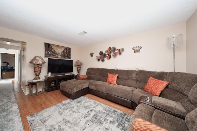 living room with hardwood / wood-style flooring