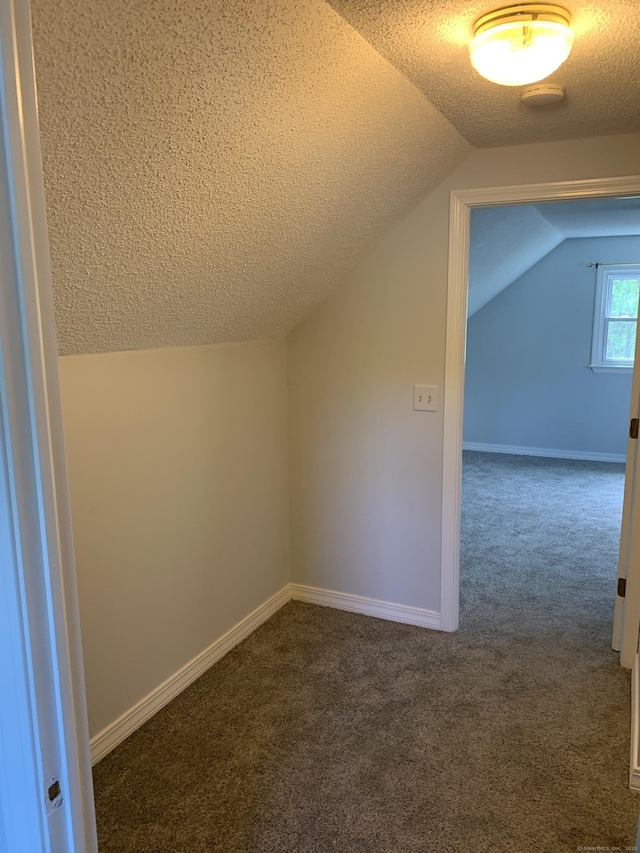 31 Gary Dr, Enfield, CT 06082 - additional living space with dark colored carpet, lofted ceiling, a textured ceiling, and baseboards