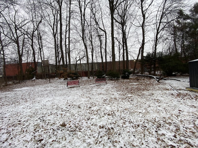 view of yard layered in snow