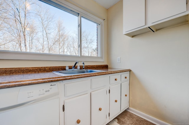 kitchen featuring dishwasher, white cabinets, and sink