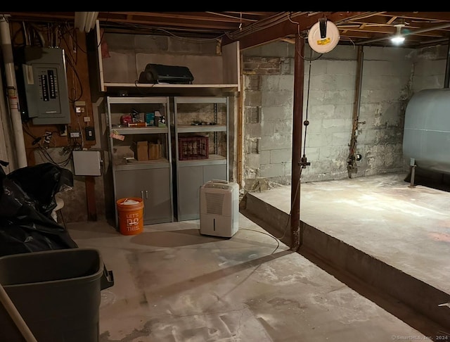 basement featuring independent washer and dryer and electric panel