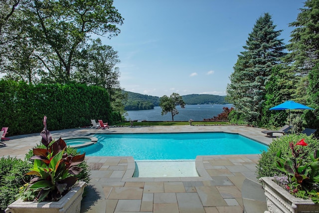 266 Great Plain Rd, Danbury, CT 06811 - view of pool with a patio area, a pool with connected hot tub, and a water view