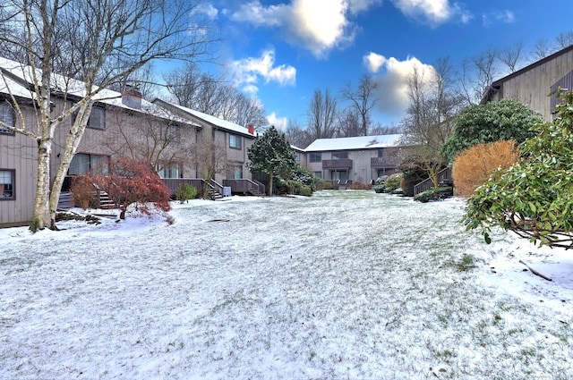 view of yard covered in snow