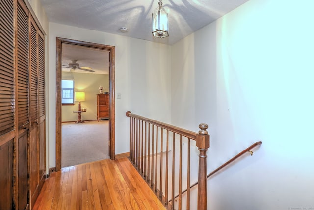 corridor featuring wood-type flooring and a textured ceiling