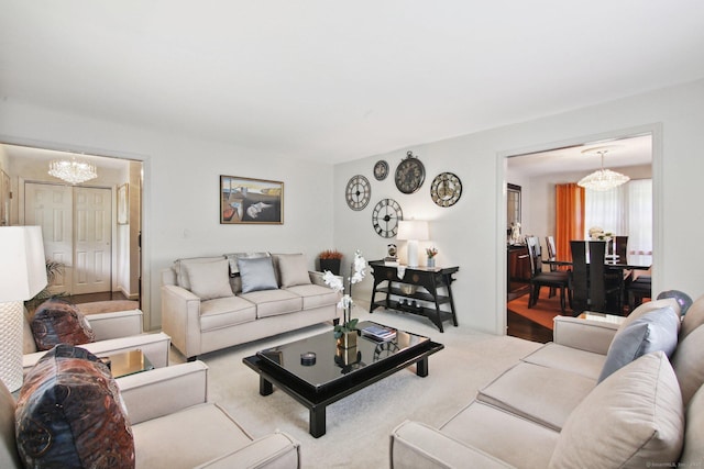 living room featuring an inviting chandelier