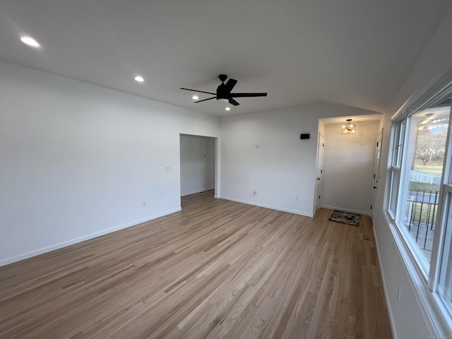 unfurnished room featuring ceiling fan and light hardwood / wood-style flooring