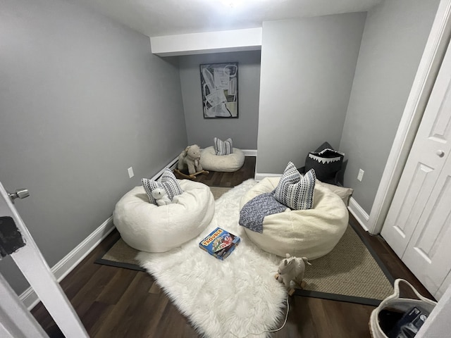 sitting room featuring dark wood-type flooring