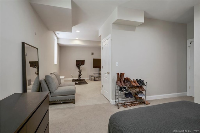 living room featuring light colored carpet