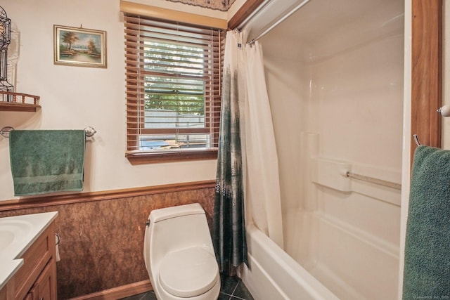 72 Providence Ave, Shelton, CT 06484 - bathroom featuring vanity, wainscoting, and shower / bath combination with curtain