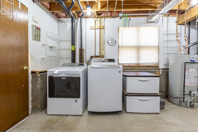 laundry area featuring independent washer and dryer and water heater