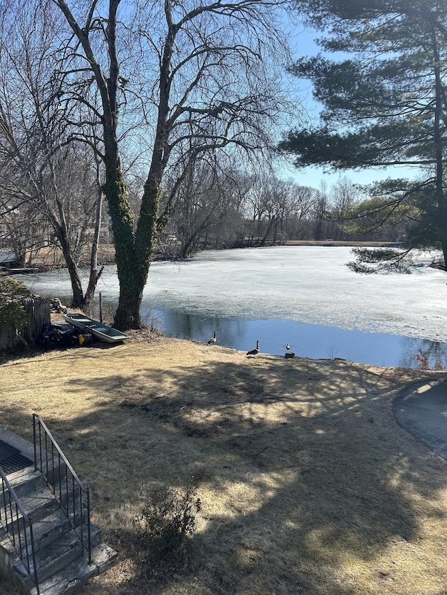 view of yard with a water view