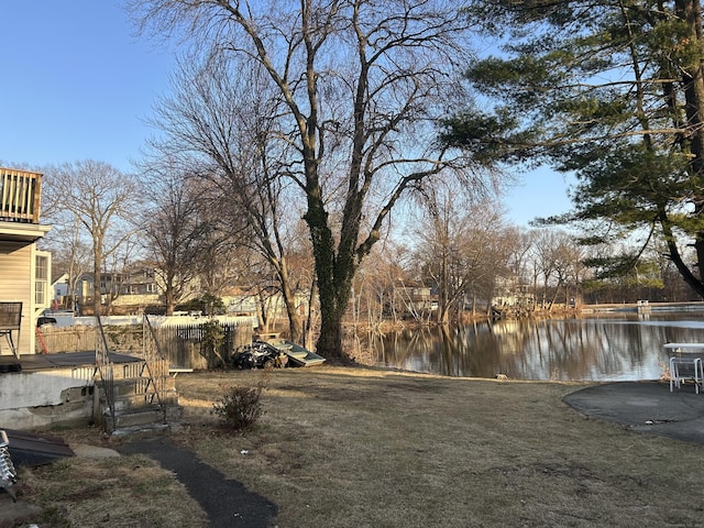 view of yard with a water view