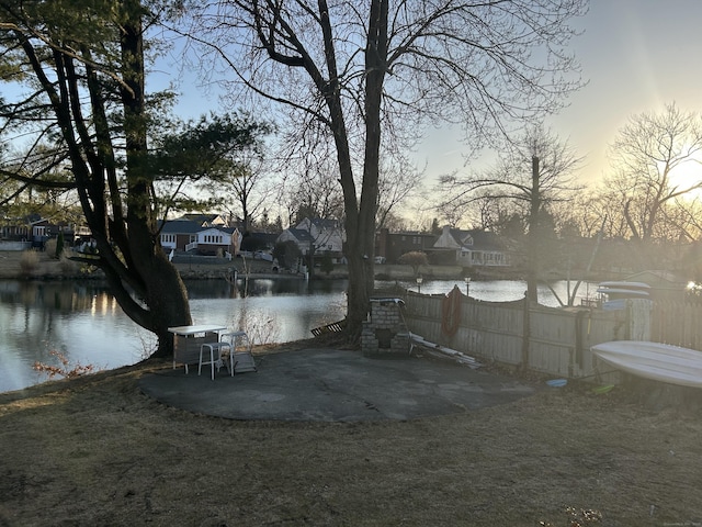 water view featuring fence