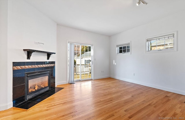 living room with a fireplace and hardwood / wood-style floors