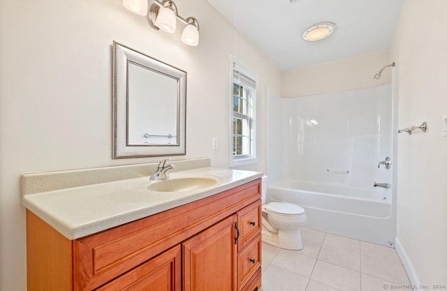 full bathroom with tile patterned flooring, vanity, toilet, and shower / tub combination