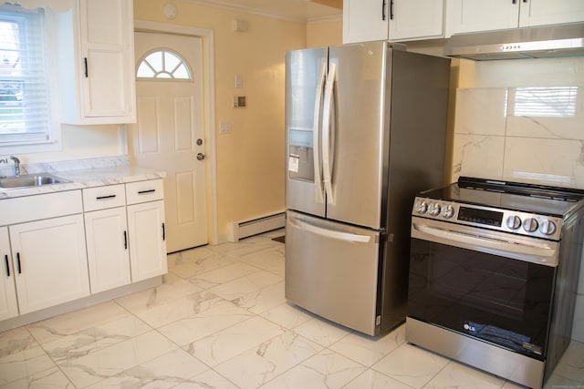 kitchen with white cabinetry, sink, and appliances with stainless steel finishes