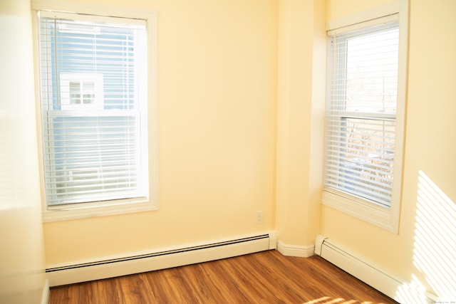 empty room featuring light hardwood / wood-style floors and a baseboard radiator