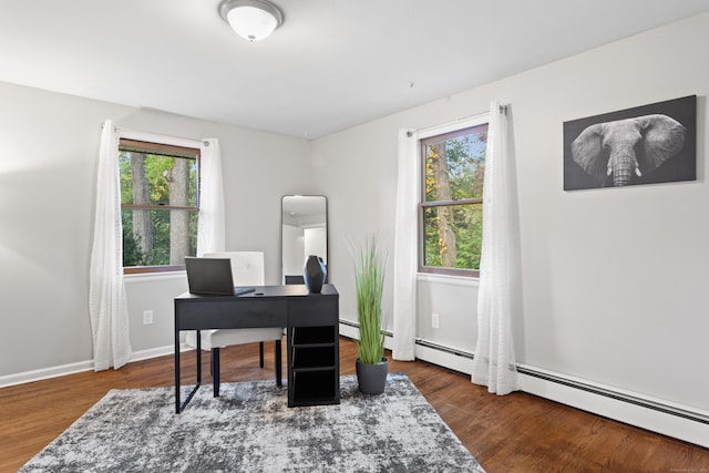 office area with dark hardwood / wood-style flooring and a healthy amount of sunlight